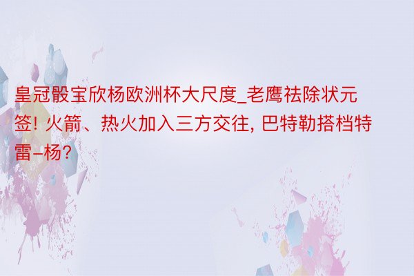 皇冠骰宝欣杨欧洲杯大尺度_老鹰祛除状元签! 火箭、热火加入三方交往, 巴特勒搭档特雷-杨?