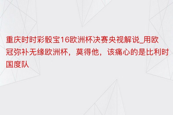 重庆时时彩骰宝16欧洲杯决赛央视解说_用欧冠弥补无缘欧洲杯，莫得他，该痛心的是比利时国度队