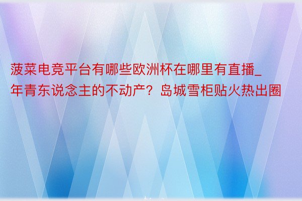 菠菜电竞平台有哪些欧洲杯在哪里有直播_年青东说念主的不动产？岛城雪柜贴火热出圈
